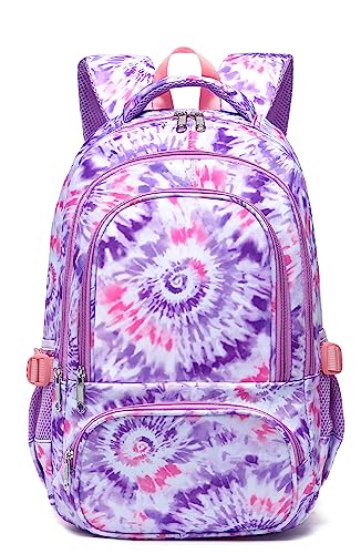 Kids Backpack for Girls Elementary Primary Middle School Bags for 8-10 Years for Teens Childs Tie-dye Bookbags Cute Purple Book Bags Gifts Mochilas para Niñas de 6 7 8 9 10 Años