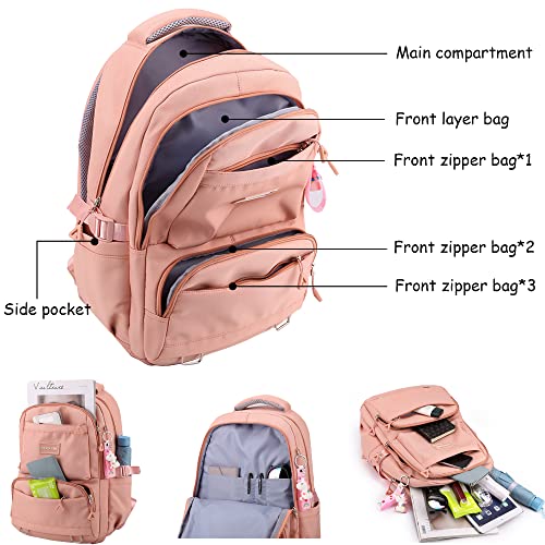 Backpack for School Girls Bookbag Cute Bag College Middle High Elementary School Backpack for Teen Girls (Pink)