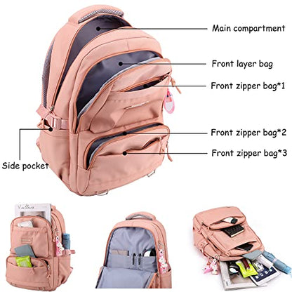 Backpack for School Girls Bookbag Cute Bag College Middle High Elementary School Backpack for Teen Girls (Pink)