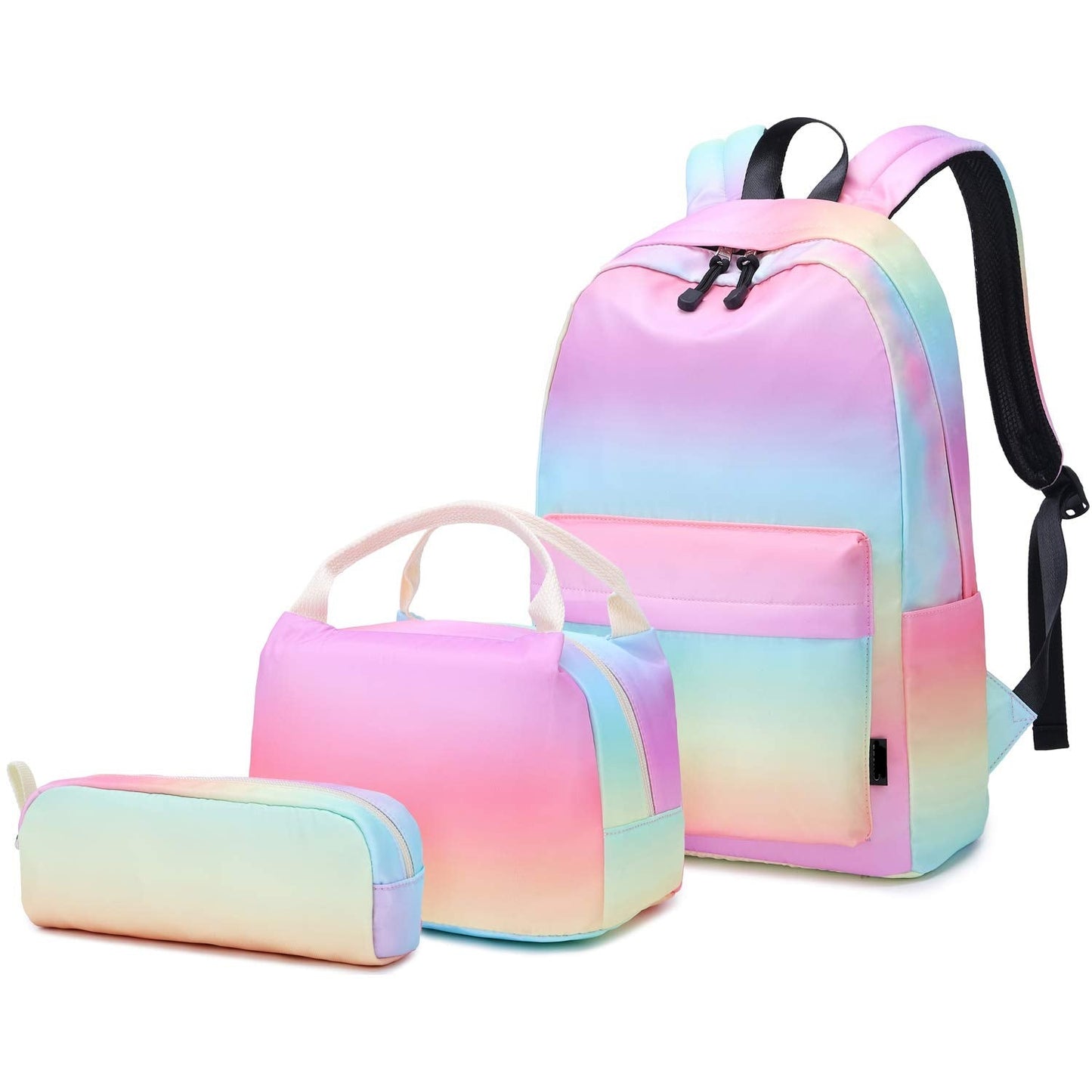 Lightweight Water Resistant Galaxy Backpacks for Teen Girls School Backpack with Lunch Bag (Rainbow Set)