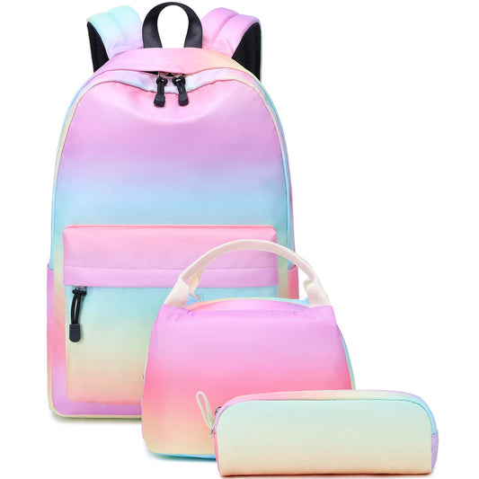 Lightweight Water Resistant Galaxy Backpacks for Teen Girls School Backpack with Lunch Bag (Rainbow Set)