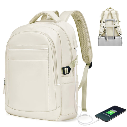 Travel Laptop Backpack Women Men,Airline Approved Carry on Backpack with Laptop Compartment, Casual Daypack College Personal item Bag with USB Port for Business, Beige