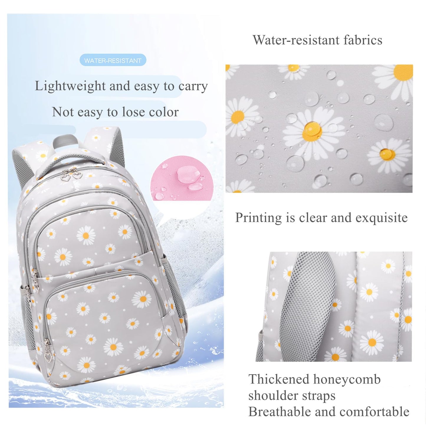 3Pcs Prints Backpack Sets Kids Bookbag Primary School Daypack Elementary Students Knapsack for Teens Girls